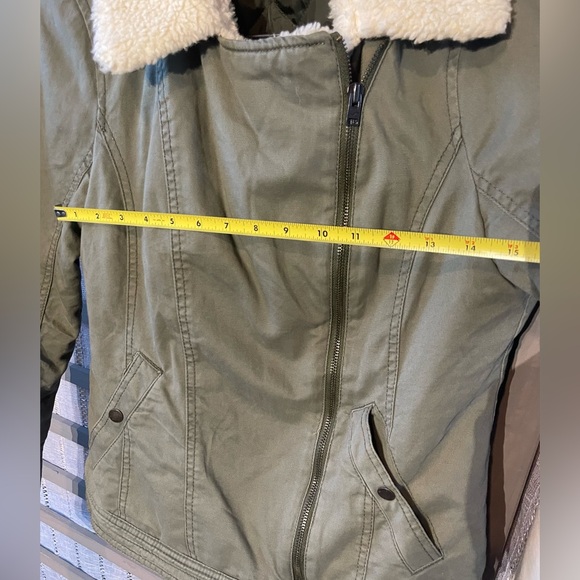 HOLLISTER Malaga Beach Sherpa Collar Moto women’s zip Bomber Jacket M Army Green - Picture 5 of 9